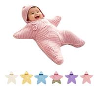 FUNLOV Baby Starfish Onesie, Soft Hand-Crocheted Starfish Newborn Romper | Cute Starfish Swaddle Bag for Toddler, Infant Footie Jumpsuit Warm Outfits for Halloween Xmas Birthday Costume