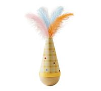 FUNLOV Cat Wobble Toy, Wooden Tumbler for Kittens & Indoor Cats, Interactive Wobble Starter Toy with Feather or Wizard Hat, Natural Wood Cat Enrichment Toys for Exercise Play (A)
