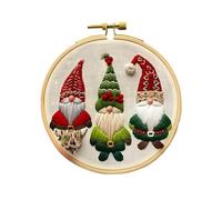 FUNLOV Christmas Embroidery Kit, Embroidery Kits for Beginners and Adults, Colorful Christmas Pattern, DIY Stamped Cross Stitch Kit with Embroidery Needles Threads Embroidery Hoop (Gnome)