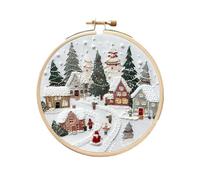 FUNLOV Christmas Embroidery Kit, Embroidery Kits for Beginners and Adults, Colorful Christmas Pattern, DIY Stamped Cross Stitch Kit with Embroidery Needles Threads Embroidery Hoop (Holiday Village)