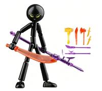 FUNLOV DIY Raging Stickman Action Figure Toy with 7 Weapons (Black)