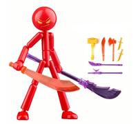 FUNLOV DIY Raging Stickman Action Figure Toy with 7 Weapons (Red) | Multi-Jointed Figures Posable Random 3D Design Action Figure Collectible Toy, Funny Desk Decor & Gift for Adults