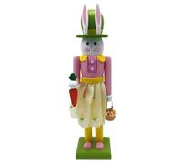 FUNLOV Easter Bunny Nutcracker, Wooden Rabbit Decor - Indoor Easter Decorations for Table & Home, Cute Standing Rabbit Statue with Carrots andEgg, Farmhouse Spring Decor, Bunny Figurines (Pink)