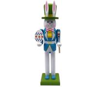 FUNLOV Easter Bunny Nutcracker, Wooden Rabbit Decor - Indoor Easter Decorations for Table & Home, Cute Standing Rabbit Statue with Carrots andEgg, Farmhouse Spring Decor, Bunny Figurines (Blue)