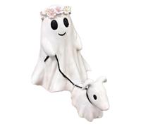 FUNLOV Ghost Walking Dog Statue, Ghost Walking His Ghost Dog, Halloween Spooky Ghost Dog Statues, Funny Ghost Dog Halloween Figurine, Halloween Ghost Sculpture for Home Party Tabletop Decorations (A)