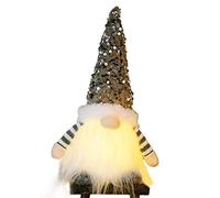 FUNLOV Light Up Gnome Christmas Decoration, Handmade Swedish Santa Gnomes with Glitter Hat Christmas Craft, Gonk Elf Christmas LED Light for Indoor Decoration Holiday Decor (Gray)