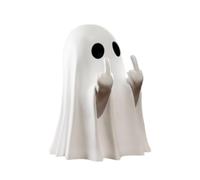 FUNLOV Middle Finger Ghost Statue, Halloween Decorations Cute Halloween Ghost Figure Desktop Ornaments, Funny Halloween White Ghosts Statue Room Decor Halloween Party Supplies Home Decor Gifts (A)