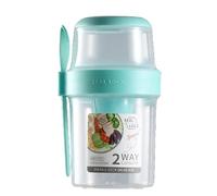 FUNLOV Overnight Oats Container, 2-Tier Breakfast On the Go Cups with Lid and Spoon Portable Yogurt Oatmeal Container, Jar Leakproof Cereal and Milk To Go Container for Students (Green)