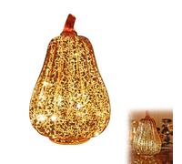 FUNLOV Pumpkin Autumn Decorations, Light Up Glass Pumpkin with Timer, Gold Fake Faux Artificial Pumpkins for Halloween Fall Harvest Festival Home Table Decor (B)