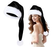 FUNLOV Santa Hats, Christmas Hat with Plush Brim and Long Tail for Adults Men Women - Christmas, New Year Party Supplies & Gifts (Black, 32x45cm)