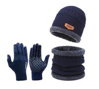 FUNLOV Winter Hat Scarf Gloves Set, Thermal Warm Knitted Beanie Cap Circle Neck Warmer Touchscreen Glove Outdoor Sports Super Soft Fleece Inner Lining Stretchy Elastic Gift for Men Women (Blue)
