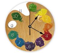 Funlucy Decorative Silent No Ticking Wall Clock Artist`s Palette Color Wheel with Numbers Round Modern Wooden Clocks for Bedroom Living Room Home Office School Wall Art Decor, 38 X 38 CM