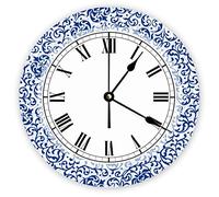 Funlucy Decorative Silent No Ticking Wall Clock Blue And White Tudor Rose Damask Round Modern Wooden Clocks for Bedroom Living Room Home Office School Wall Art Decor, 30 X 30 CM