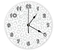 Funlucy Decorative Silent No Ticking Wall Clock Elegant White Gray Leopard Cheetah Animal Print Round Modern Wooden Clocks for Bedroom Living Room Home Office School Wall Art Decor, 30 X 30 CM
