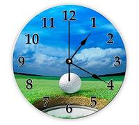 Funlucy Decorative Silent No Ticking Wall Clock GOLF BALL HOLE Round Modern Wooden Clocks for Bedroom Living Room Home Office School Wall Art Decor, 30 X 30 CM