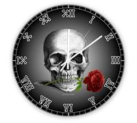 Funlucy Decorative Silent No Ticking Wall Clock Gothic Skull Rose Skeleton Numerals Round Modern Wooden Clocks for Bedroom Living Room Home Office School Wall Art Decor, 38 X 38 CM