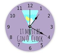 Funlucy Decorative Silent No Ticking Wall Clock It Must Be Gin O' Clock Round Modern Wooden Clocks for Bedroom Living Room Home Office School Wall Art Decor, 25 X 25 CM