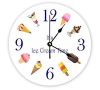 Funlucy Decorative Silent No Ticking Wall Clock It's Ice Cream Time Round Modern Wooden Clocks for Bedroom Living Room Home Office School Wall Art Decor, 25 X 25 CM