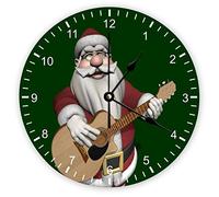 Funlucy Decorative Silent No Ticking Wall Clock Musical Santa Claus Playing Christmas Songs Round Modern Wooden Clocks for Bedroom Living Room Home Office School Wall Art Decor, 38 X 38 CM
