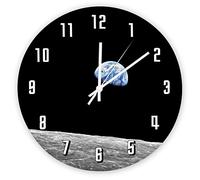 Funlucy Decorative Silent No Ticking Wall Clock NASA Apollo 8 Earthrise Moon Lunar Orbit Photo Round Modern Wooden Clocks for Bedroom Living Room Home Office School Wall Art Decor, 30 X 30 CM