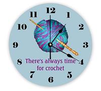 Funlucy Decorative Silent No Ticking Wall Clock There's Always Time for Crochet with Hook And Yarn Round Modern Wooden Clocks for Bedroom Living Room Home Office School Wall Art Decor, 30 X 30 CM