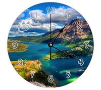 Funlucy Modern Round Wall Clock - Alberta View Water Canada Shore Mountains Natural theme Silent Non Ticking Wall Clocks for Kitchen, Office, Retro Hanging Clock, 10 Inches