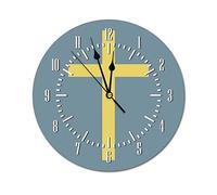 Funlucy Modern Round Wall Clock Basic Christian Cross Golden Ratio Yellow Blue Silent Non Ticking Wall Clocks for Kitchen, Office, Retro Hanging Clock, 10 Inches