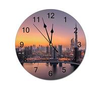Funlucy Modern Round Wall Clock Dawn over Dubai Hdr City Harbor Skyscrapers Silent Non Ticking Wall Clocks for Kitchen, Office, Retro Hanging Clock, 10 Inches