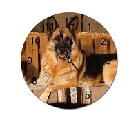 Funlucy Modern Round Wall Clock German Shepherd Country Dog Animals Silent Non Ticking Wall Clocks for Kitchen, Office, Retro Hanging Clock, 10 Inches