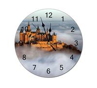 Funlucy Modern Round Wall Clock Hohenzollern Castle Germany Clouds Medieval Silent Non Ticking Wall Clocks for Kitchen, Office, Retro Hanging Clock, 10 Inches