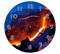 Funlucy Modern Round Wall Clock - Iceland Volcano Errupting Fire Mountains Natural theme Silent Non Ticking Wall Clocks for Kitchen, Office, Retro Hanging Clock, 14 Inches