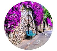 Funlucy Modern Round Wall Clock - Italy Bench Peace Flower Architecture Parks Natural theme Silent Non Ticking Wall Clocks for Kitchen, Office, Retro Hanging Clock, 10 Inches