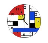 Funlucy Modern Round Wall Clock Mondrian Lines Square Silent Non Ticking Wall Clocks for Kitchen, Office, Retro Hanging Clock, 10 Inches