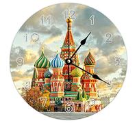 Funlucy Modern Round Wall Clock - Moscow Russia Architectute Buildings Natural theme Silent Non Ticking Wall Clocks for Kitchen, Office, Retro Hanging Clock, 10 Inches