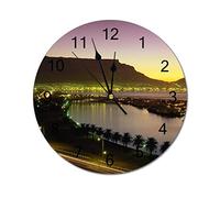 Funlucy Modern Round Wall Clock Panorama of Cape Town S. Africa at Dusk Bay Silent Non Ticking Wall Clocks for Kitchen, Office, Retro Hanging Clock, 10 Inches