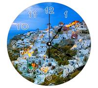Funlucy Modern Round Wall Clock - Santorini Island Greece Nature Blue Sea Natural theme Silent Non Ticking Wall Clocks for Kitchen, Office, Retro Hanging Clock, 14 Inches