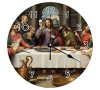 Funlucy Modern Round Wall Clock - The Last Supper Natural theme Silent Non Ticking Wall Clocks for Kitchen, Office, Retro Hanging Clock, 10 Inches