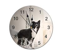 Funlucy Modern Round Wall Clock Waiting Impatiently Dog Border Collie White Silent Non Ticking Wall Clocks for Kitchen, Office, Retro Hanging Clock, 10 Inches