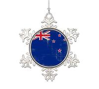 Funlucy New Zealand Flag Christmas Metal Ornaments,New Zealand Snowflake Ornaments Hanging Keepsake for Christmas Decoration Gift