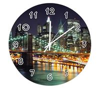 Funlucy Round Scenery Wall Clock - Bridge New York Usa Newyork Wall Clocks for Kitchen, Office, Bedroom Decorative Hanging Clock, 25 X 25 CM