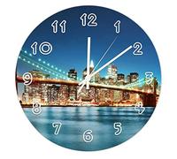 Funlucy Round Scenery Wall Clock - Brooklyn Bridge Newyork Buildings Manmade Wall Clocks for Kitchen, Office, Bedroom Decorative Hanging Clock, 30 X 30 CM