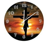 Funlucy Round Scenery Wall Clock - Jesus on Cross Wall Clocks for Kitchen, Office, Bedroom Decorative Hanging Clock, 30 X 30 CM