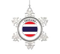 Funlucy Thailand Flag Snowflake Ornament - Patriotic Country Flag Ornament - Thailand Metal Ornaments Keepsake Souvenir for Christmas New Year Holiday Xmas Tree Decor
