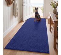 FUNMAT Dog Door Mat for Muddy Paws, 120" x 36", Absorbs Moisture and Dirt, Quick Dry Long Chenille Front Door Mat for Dogs, Non Slip Washable Indoor Hallway Pet Rug, Navy Blue