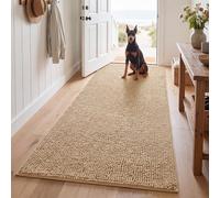 FUNMAT Dog Door Mat for Muddy Paws, 24" x 96", Absorbs Moisture and Dirt, Quick Dry Long Chenille Front Door Mat for Dogs, Non Slip Washable Indoor Hallway Pet Rug, Beige