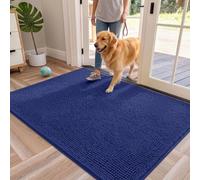 FUNMAT Dog Door Mat for Muddy Paws, 84" x 60", Absorbs Moisture and Dirt, Quick Dry Chenille Front Door Mat for Large Dogs and Multi Dog Homes, Non Slip Washable Indoor Pet Rug, Navy Blue