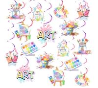 Funmemoir 24PCS Pastel Paint Birthday Party Hanging Swirls, Art Birthday Party Decorations for Girl, Rainbow Macaron Crayon Painting Drawing Artist Themed Party Spiral Hanging Banners
