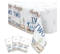 Funmemoir 3pcs Train 2nd Birthday Tablecloth, 2nd Birthday Decorations Boy Train Chugga Chugga Two Two Table Cloth Disposable Rectangle Table Cover 51x108 Inch for 2 Year Old Party Supplies