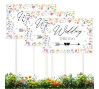 Funmemoir 3pcs Wedding Directional Signs, Wildflower Lawn Signs with Stakes for Ceremony & Reception, Welcome to Our Wedding Parking Entrance Yard Sign, This Way Sign for Outdoor Weddings