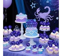 Funmemoir Big Scorpio Energy Decorations - Scorpio Zodiac Birthday Cake Topper & 24PCS Cupcake Toppers, Astrology Themed Party Decor for Scorpio Sign Birthday Supplies